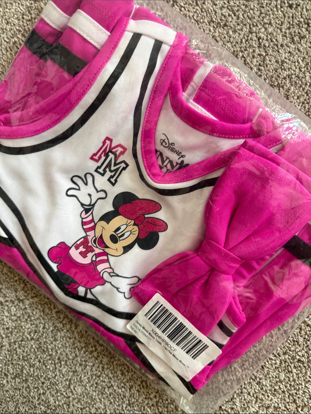 Disney Minnie Mouse Girls' CheerleaderHot Pink & White Tank Top with Bow-2T